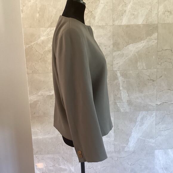 VTG Giorgio Armani Blazer 38 Olive Wool Collarless Minimalist Italy Structured - Picture 5 of 11